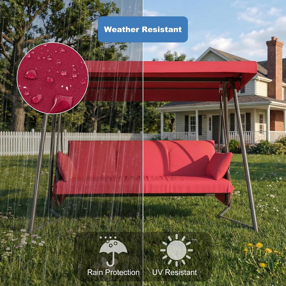 3-4 Seat Outdoor Porch Swing with Adjustable Canopy Patio Swing Bed with Stan...