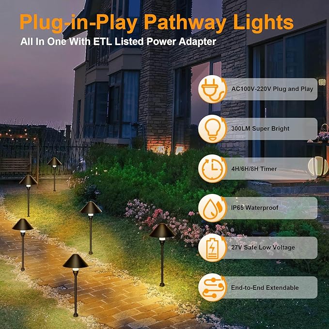 Low Voltage Pathway Lights with Timer, 4H/6H/8H Auto On/Off Low Voltage Lands...