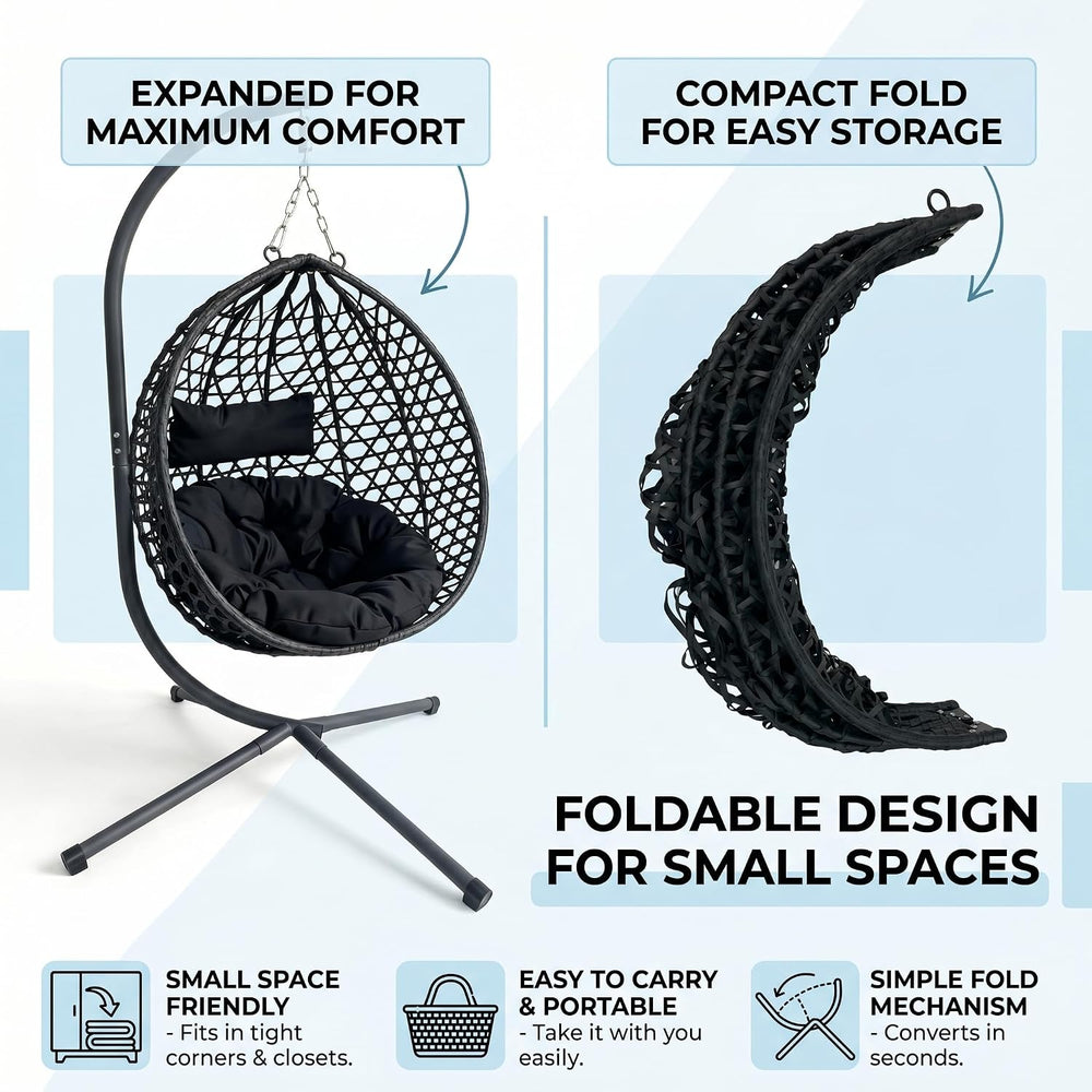 Hanging Egg Chair with Stand, Wicker Egg Swing Chair with Cushion & Headr...