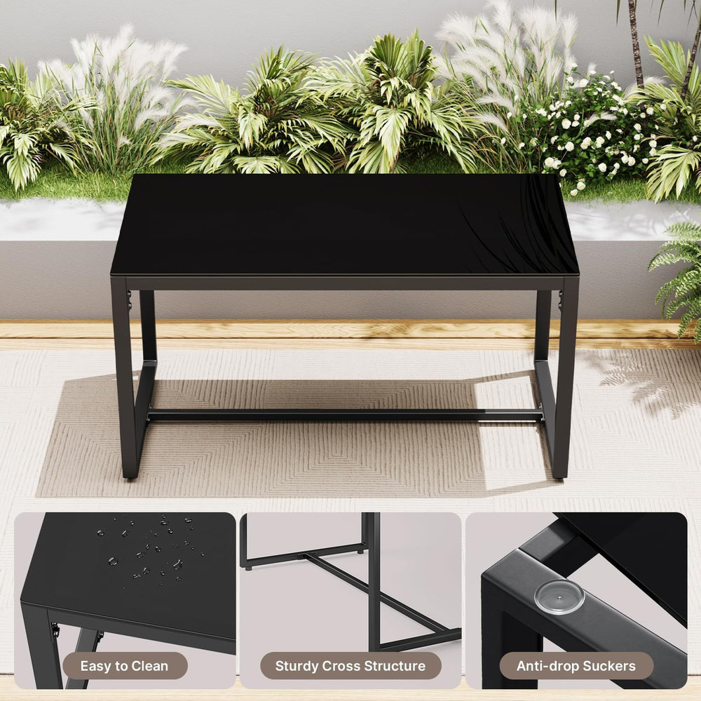 Gizoon Black Wicker Conversation Set with Glass Coffee Table