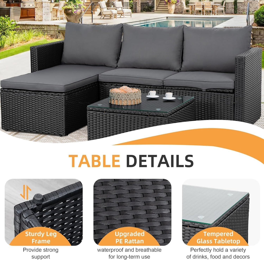 Shintenchi Outdoor Sectional Patio Furniture Set 4-Piece, All-Weather PE Ratt...