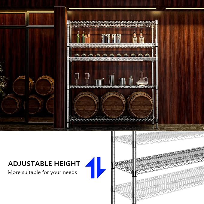 3500LBS 59" W 5 Tier Storage Shelves Rack Metal Wire Shelving Unit, Stor...