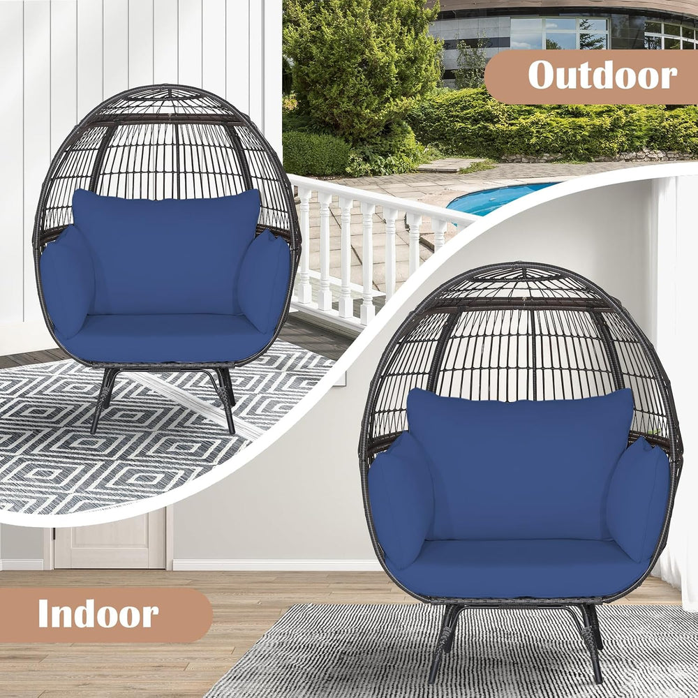 GIANTEX Oversized Wicker Egg Chair, Outdoor & Indoor Hammock Chair with T...