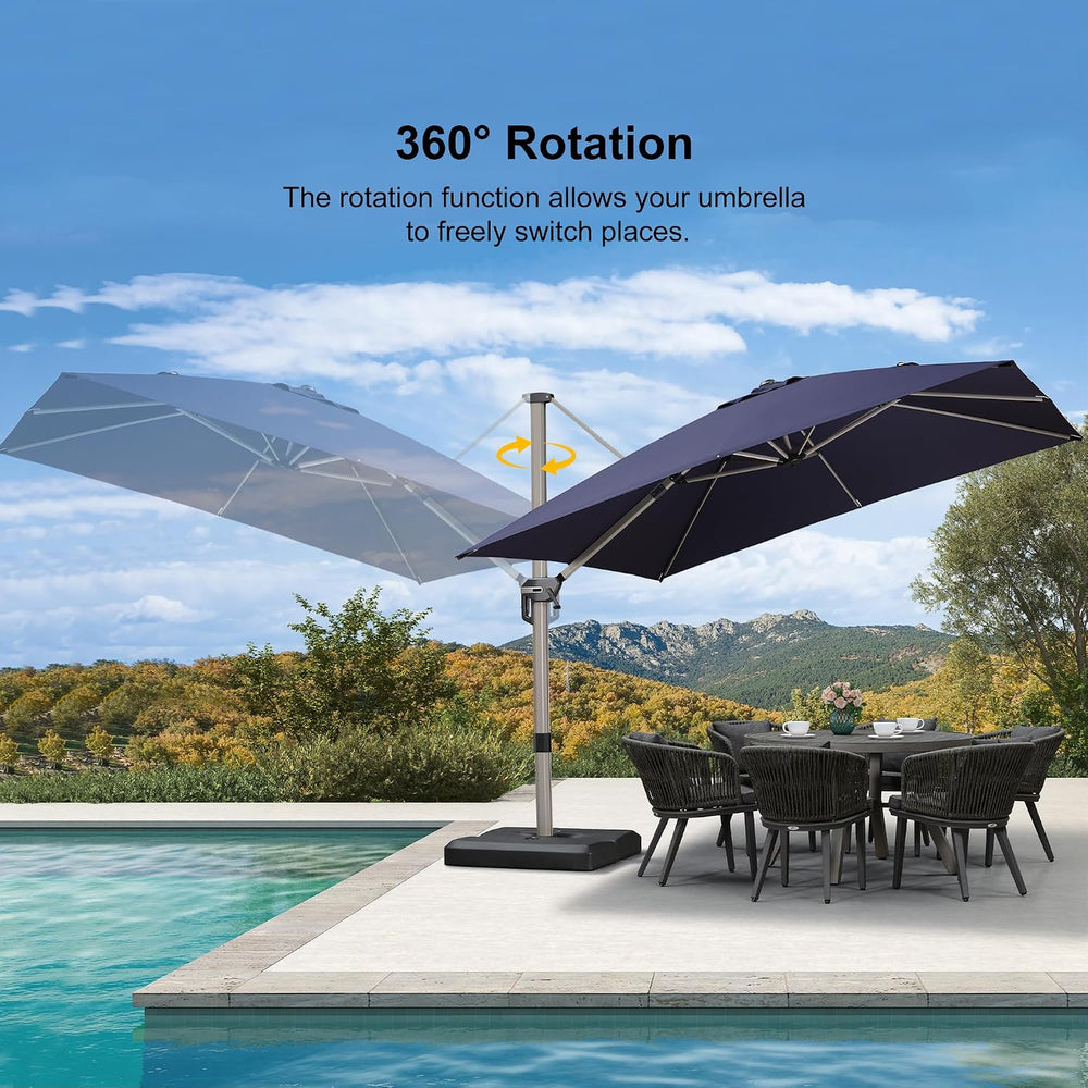 PURPLE LEAF Cantilever Umbrella with Base 10' x 10' UV Protection Nav...