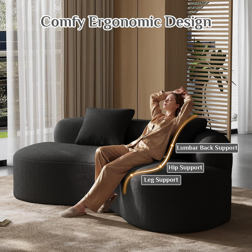 79" Curved Loveseat, Boneless Deep Seat Boucle Cloud Sofa, Black