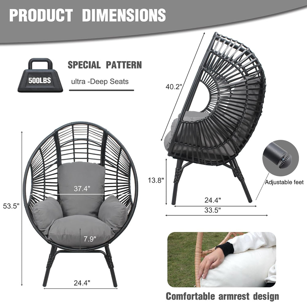 Oversized Egg Chair Set of 2 Outdoor Indoor with Thicken Cushions