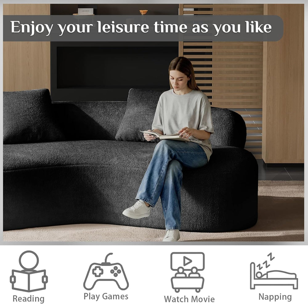 79" Curved Loveseat, Boneless Deep Seat Boucle Cloud Sofa, Black