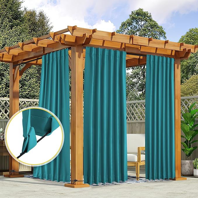 NICETOWN 2 Panels Outdoor Curtains Waterproof Pocket & Back Tab on Top &a...