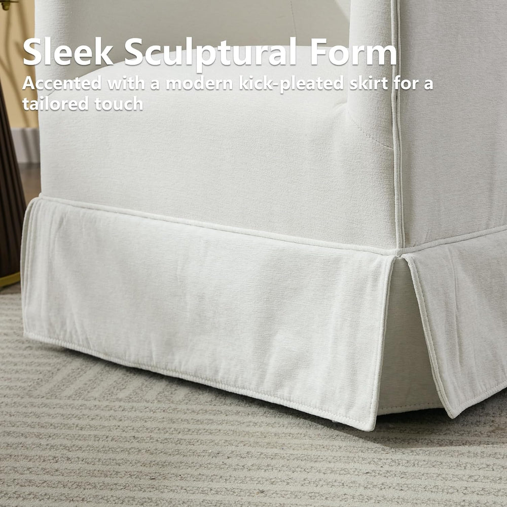 Swivel Accent Chairs Set of 2, Barrel Chair, Skirted Base, White