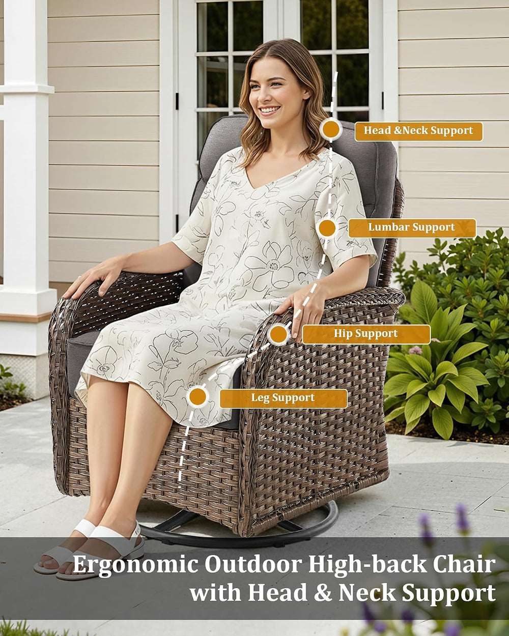 3-Piece Luxury Patio Conversation Set with 6-Inch Thick Cushions, High-Back O...