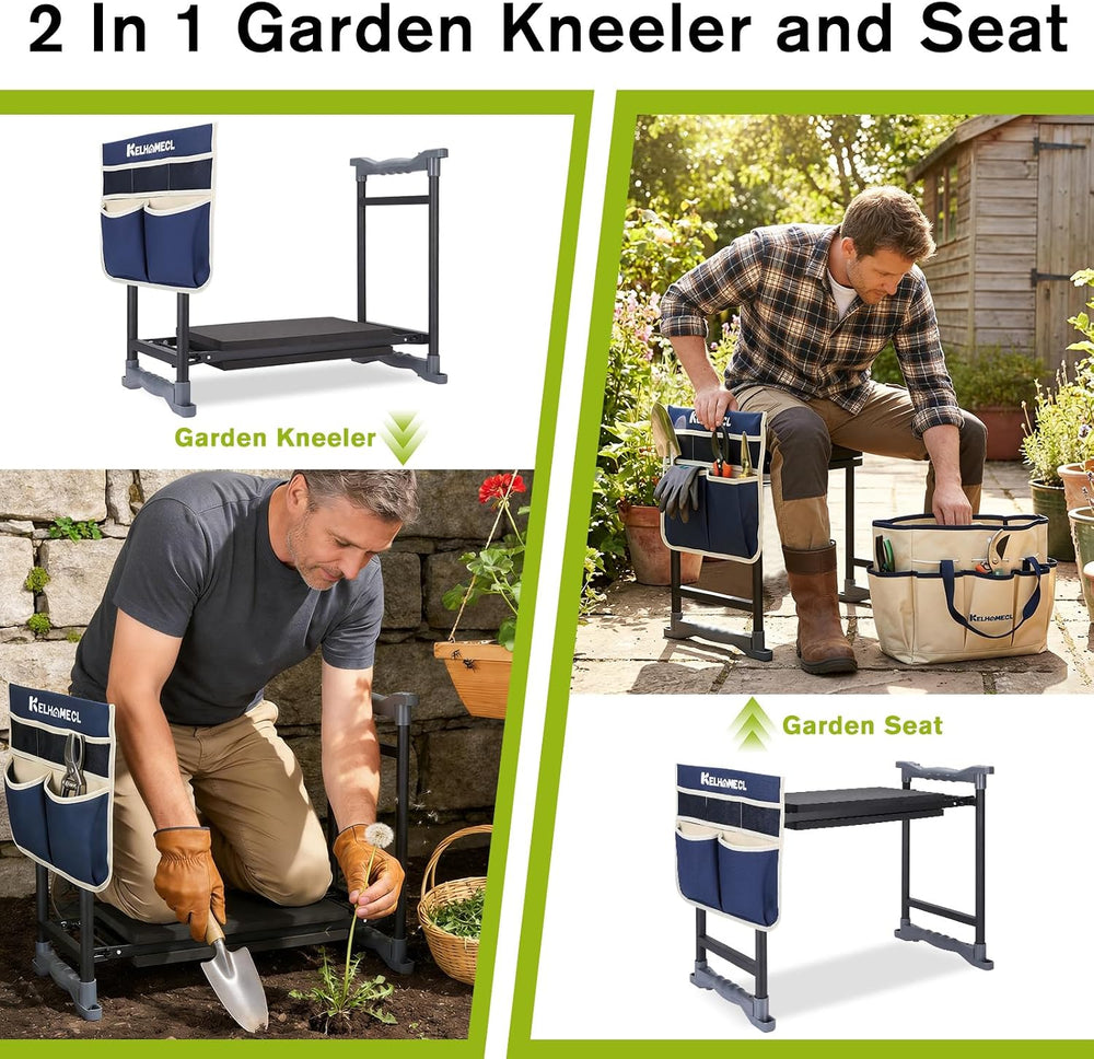 Garden Kneeler and Seat with Umbrella,Heavy Duty Gardening Bench and Stool