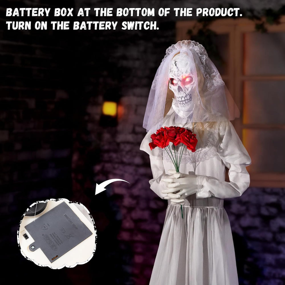 Halloween Animatronics Decorations 65 inch Bride Ghost with Swapped Face, Sou...