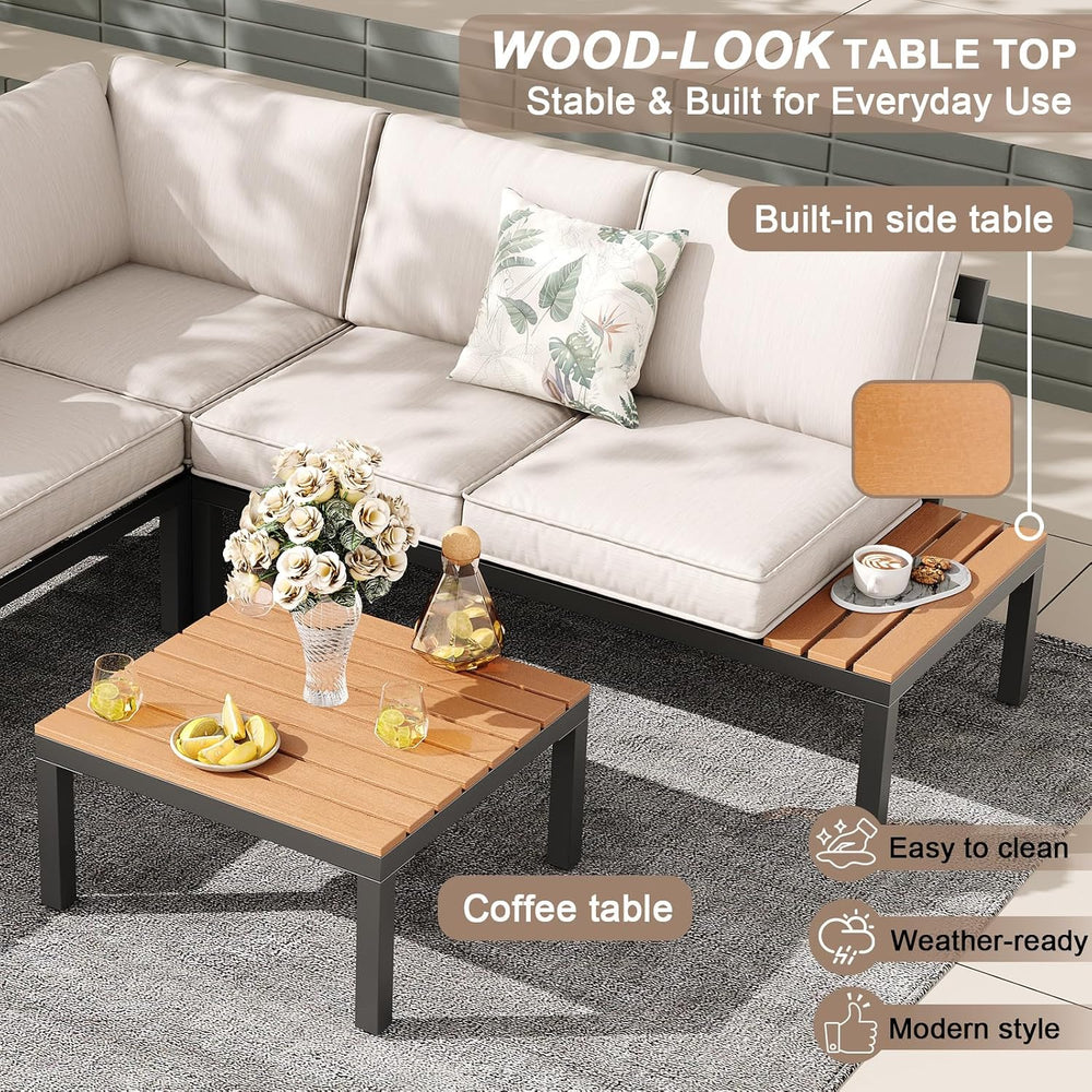 5-Person Outdoor Patio Furniture Set, Durable Metal Frame Outdoor Sectional w...