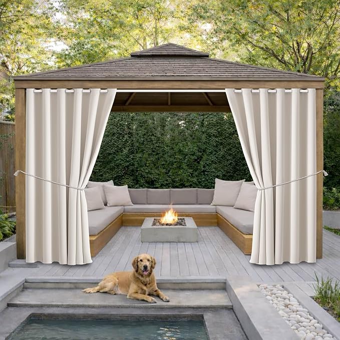 Waterproof Outdoor Curtain W84 x L84 - Grommet Top Sunlight Blocking Window T...