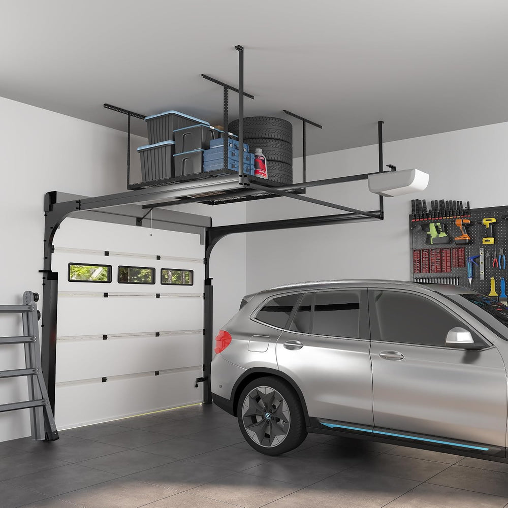 FLEXIMOUNTS 4x4ft Overhead Garage Storage Rack, Black