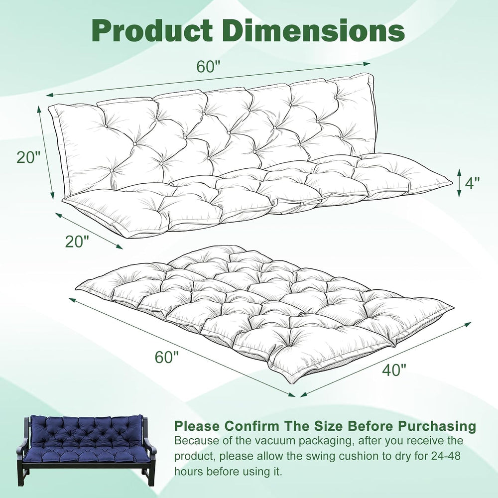 Porch Swing Cushions, 60x40 Inch Outdoor Bench Cushion, Waterproof Swing Cush...