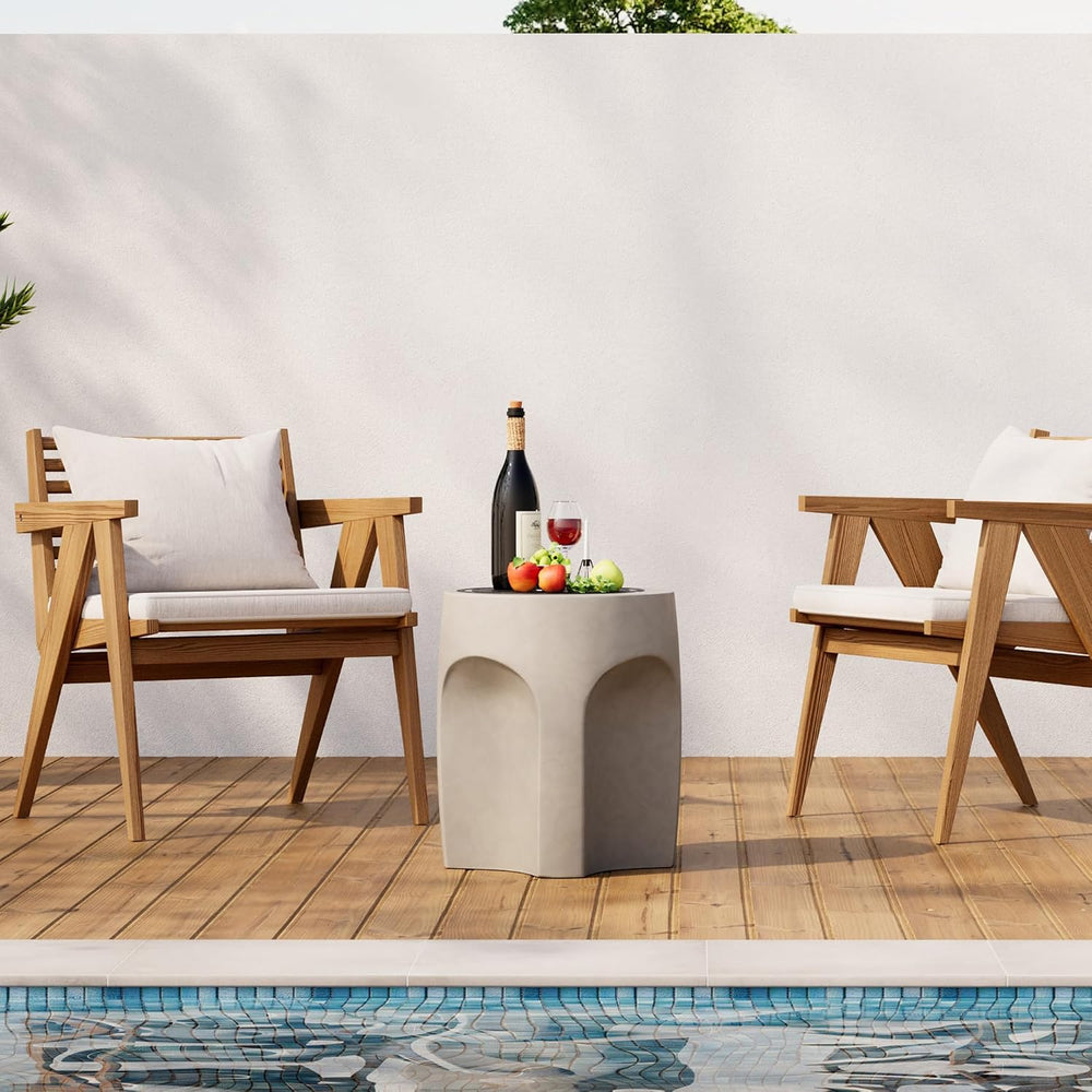HOMPUS Outdoor Side Table Set of 2, Unique Concrete End Table w Arch Shape