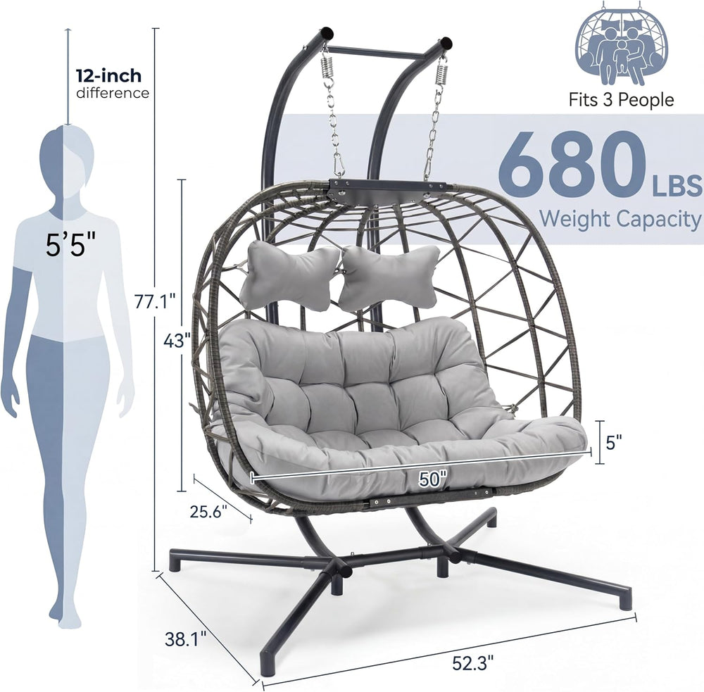NICESOUL 2 Person Hanging Egg Chair Outdoor with Stand, Wide & Large Comf...