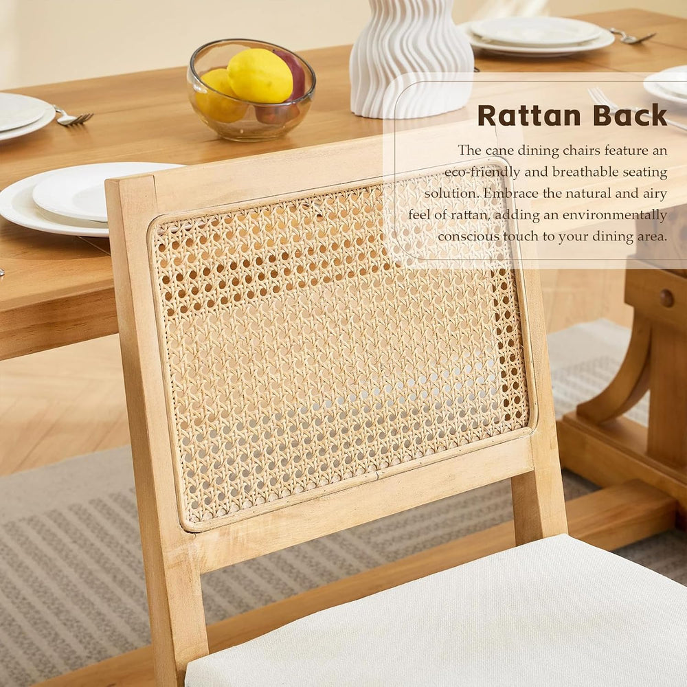 French Country Dining Chairs, Beige Color Rattan, Set of 4
