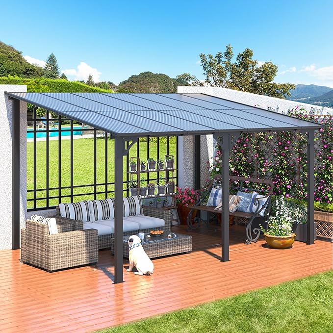 AECOJOY 14' x 10' Gazebo for Patio, Hard Top Lean to Gazebo Pergola w...
