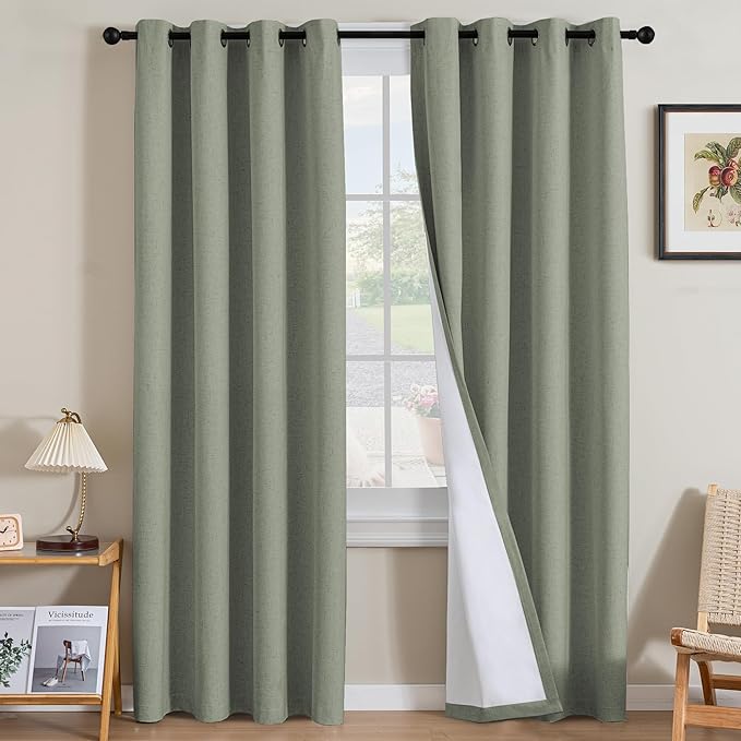 H.VERSAILTEX Linen Curtains 100% Blackout Curtains for Bedroom 108 inch Long ...