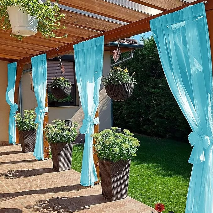 SpaceDresser Waterproof Outdoor Sheer Curtains for Patio - 2 Panels Rod Pocke...