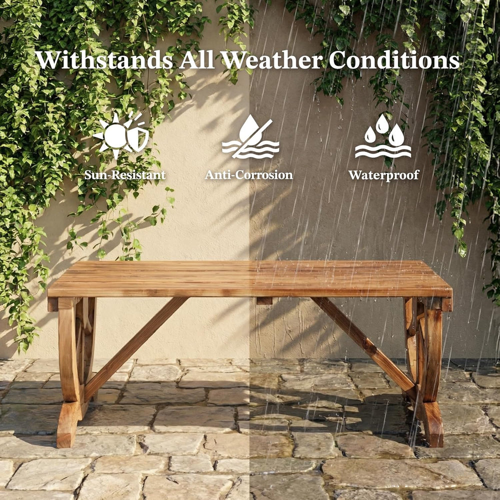 Outvita 39'' Outdoor Wooden Bench, 2-Person Rustic Wagon Wheel Bench ...