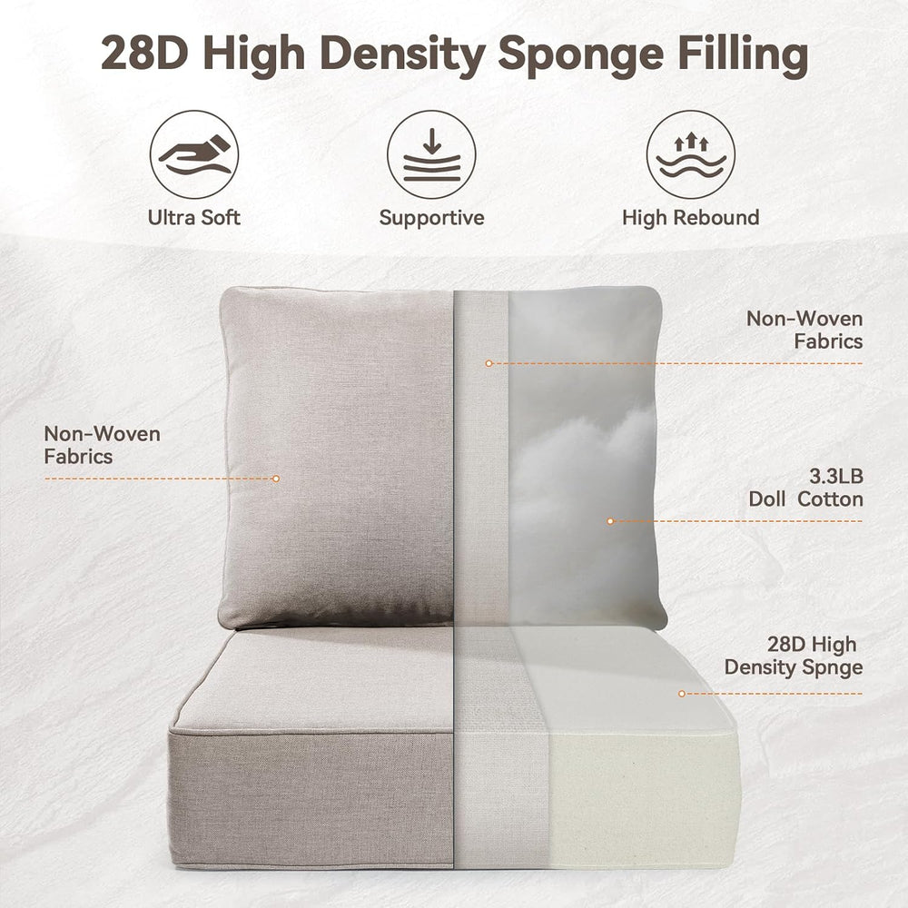 6" Thick Outdoor Cushions 22x24x6, 2-Set Deep Seat Patio Cushions with R...
