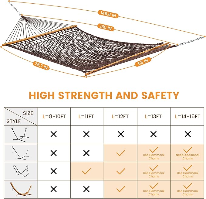 Lazy Daze Hammocks Double Rope Hammock, 2 Person Traditional Outdoor Hand Wov...