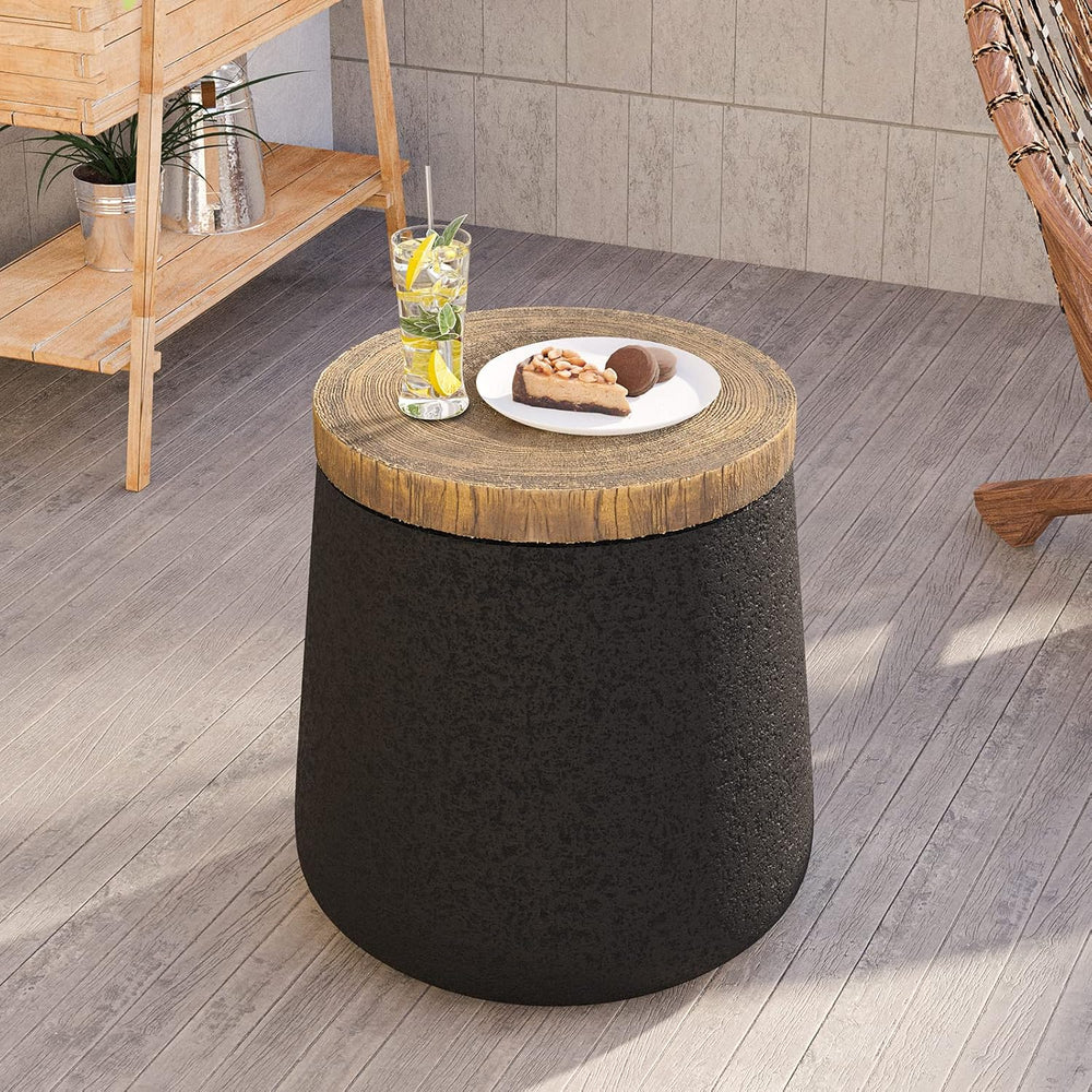 HOMPUS Concrete Outdoor Side Table Sets of 2, 2 Pieces Cylinder Shaped