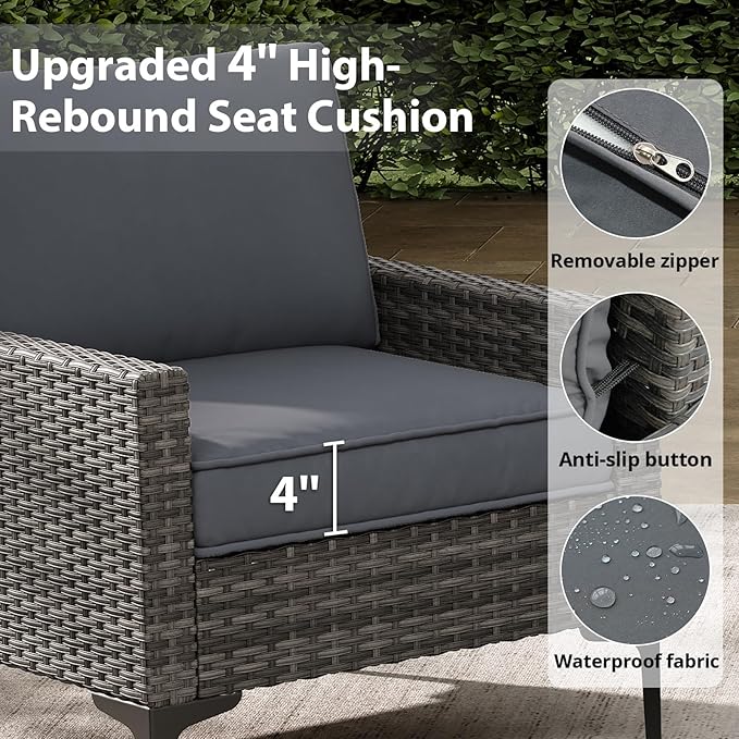 Jing's Villa 2-Piece Outdoor Sectional Single Chair Set, All-Weather Wick...