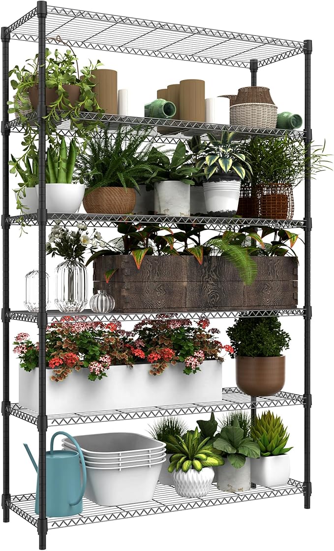 6 Tiers Storage Shelves Load 2100LBS, Metal Shelving Wire Metal Shelving Unit...