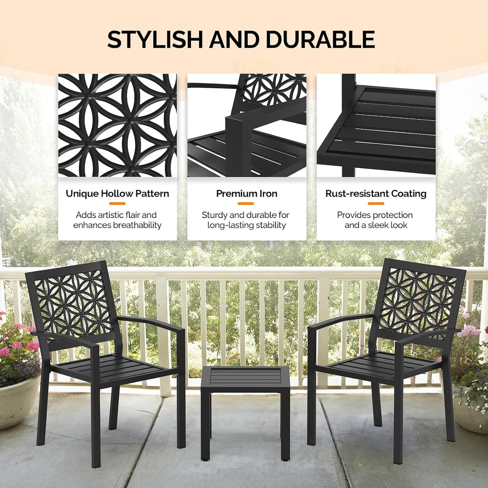 VINGLI 3-Piece Outdoor Bistro Set, Stackable Modern Metal Steel Table and Cha...