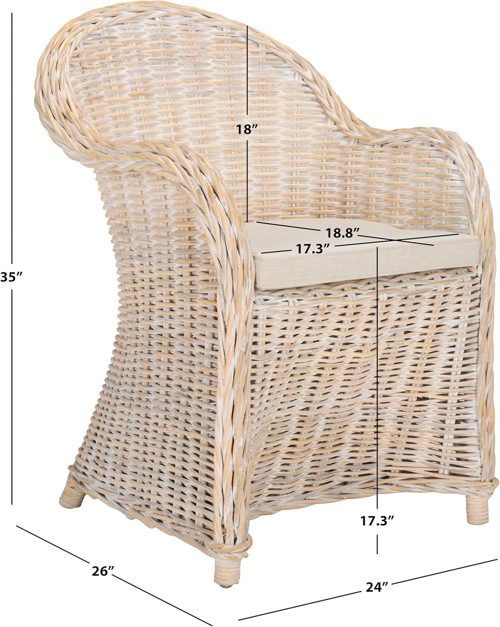SAFAVIEH Callista Club Rattan Accent Chair, 24" White Washed SEA7001C
