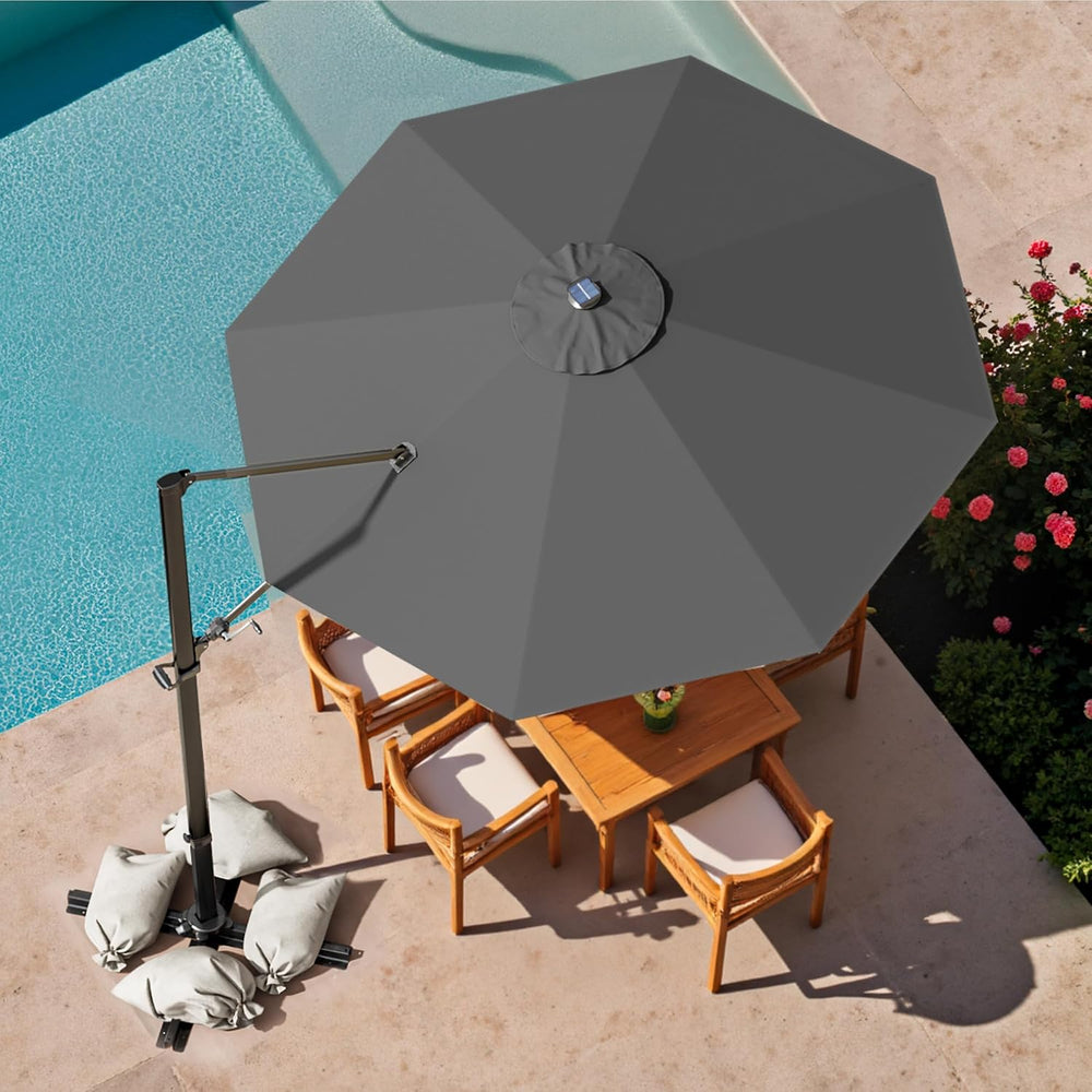 Devoko 10ft Solar LED Patio Umbrella, Round Cantilever Outdoor Umbrella with ...