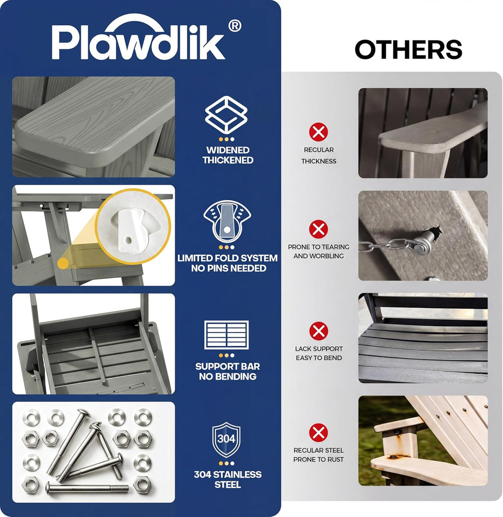 Plawdlik Folding Adjustable Adirondack Chair, Patio Chairs, Grey