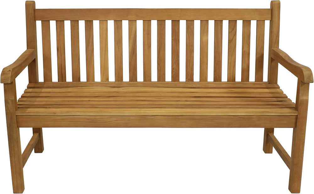 Sunnydaze Wooden Outdoor Teak Bench with Backrest, 59” W, Light Brown