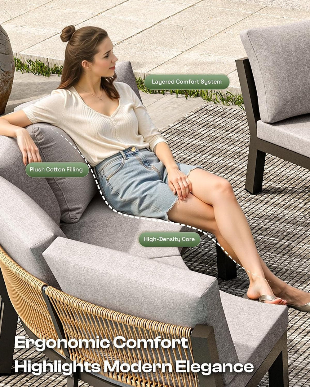 Luxury Patio Furniture Set for 7 People, 5-Piece Curved Patio Conversation Se...