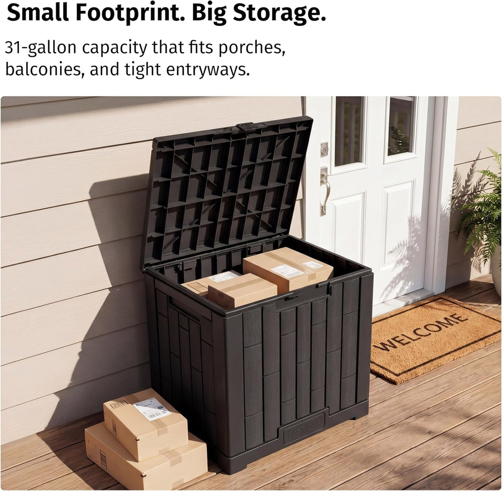 EAST OAK 31 Gallon Outdoor Storage Box, Waterproof Deck UV-Resistant Resin Bi...