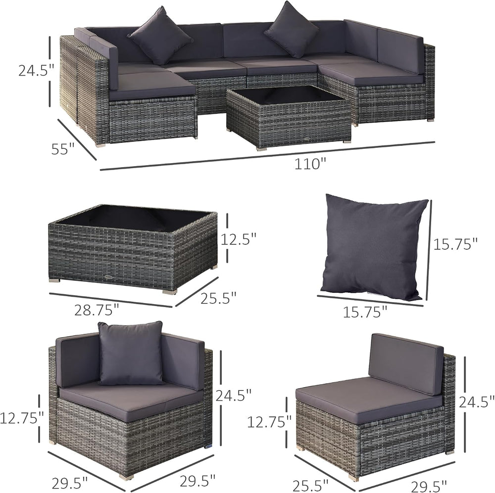 Outsunny 7 Piece Patio Furniture Set Wicker Outdoor Sectional Gray