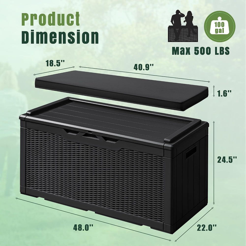 Greesum 100 Gallon Resin Deck Box Large Outdoor Storage with Cushions for Pat...