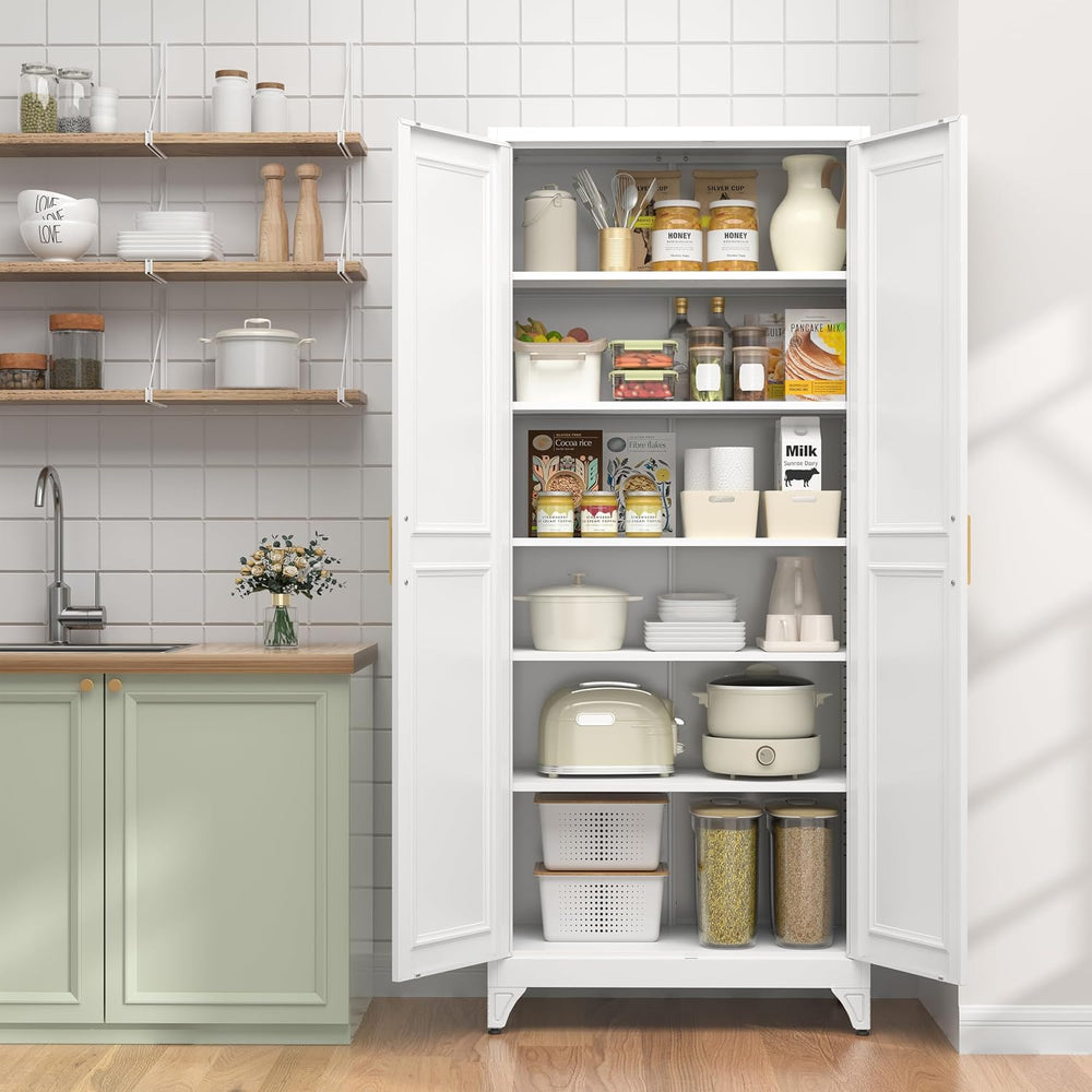 75" Kitchen Pantry Cabinet,Metal Tall Storage Cabinet with Doors