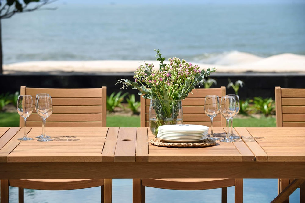 Amazonia Berlin 9-Piece Teak Finish Rectangular Extendable Patio Dining Set