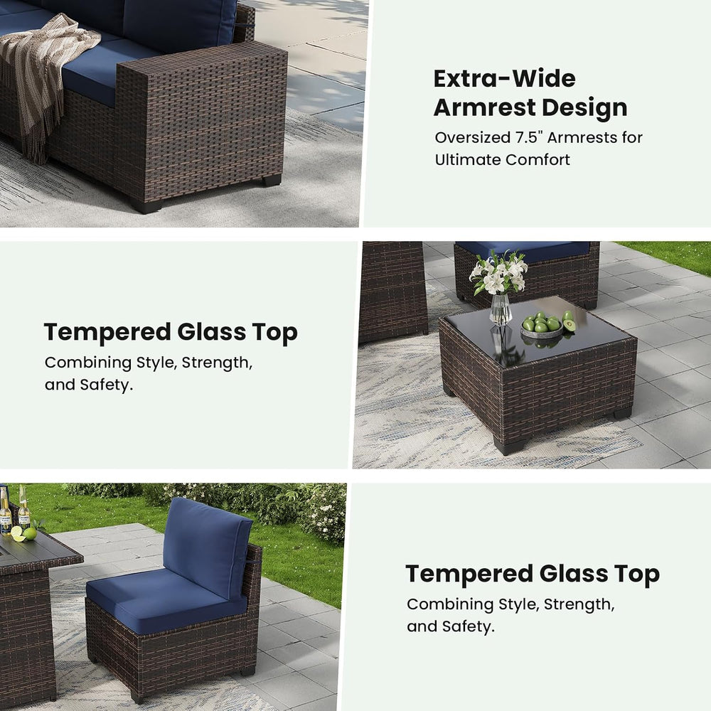 6-Piece Patio Furniture Set All-Weather Outdoor Wicker Sectional Conversation...