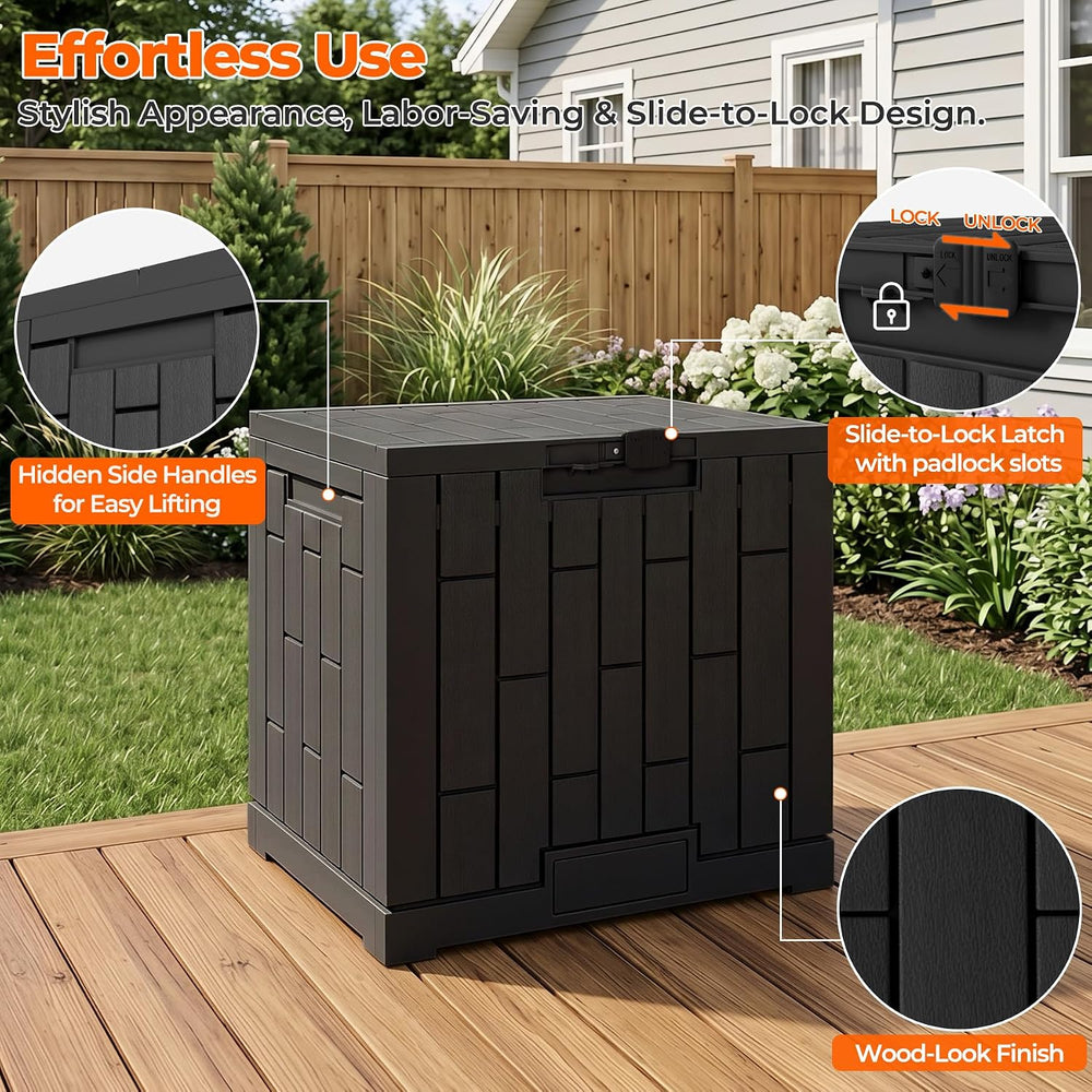 Outdoor Storage Box, 30 GallonWaterproof Resin Patio Deck Box (Black)