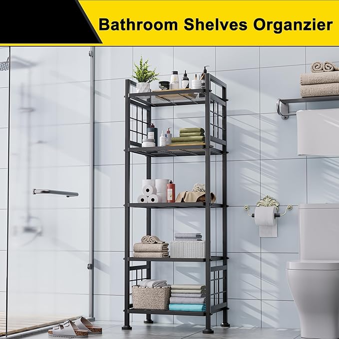 GIOTORENT 5-Wire Standing Book Shelf & Bookcase, Metal Storage Shelving U...