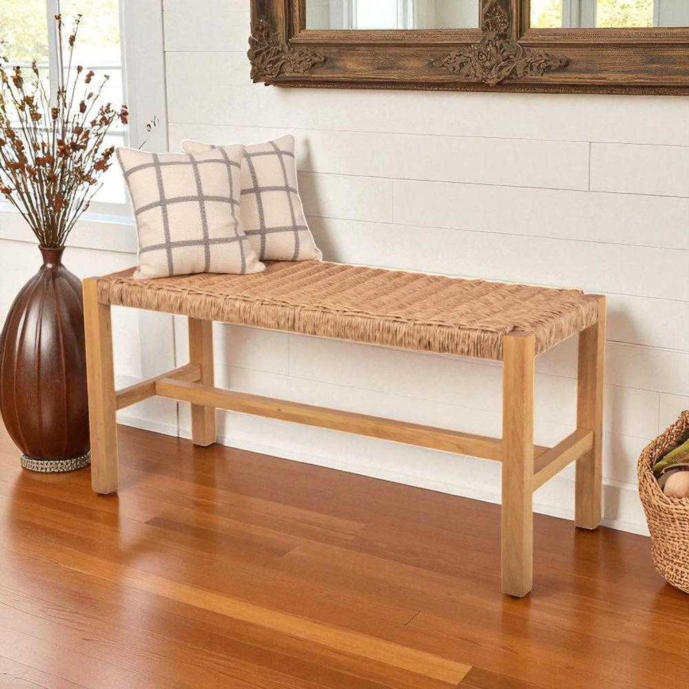 Alaterre Newport Solid Wood Entryway Bench with Woven Rope Seat, Light
