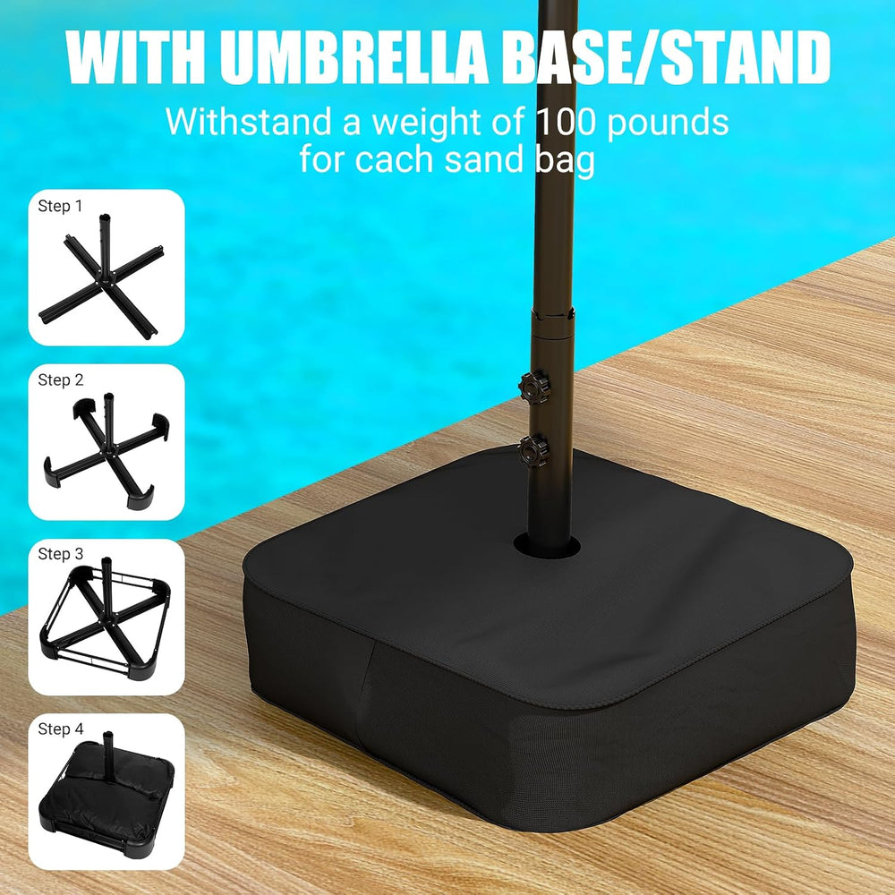 LEVELEVE 15FT Large Patio Patio Umbrella with Base & Solar LED Lights - D...