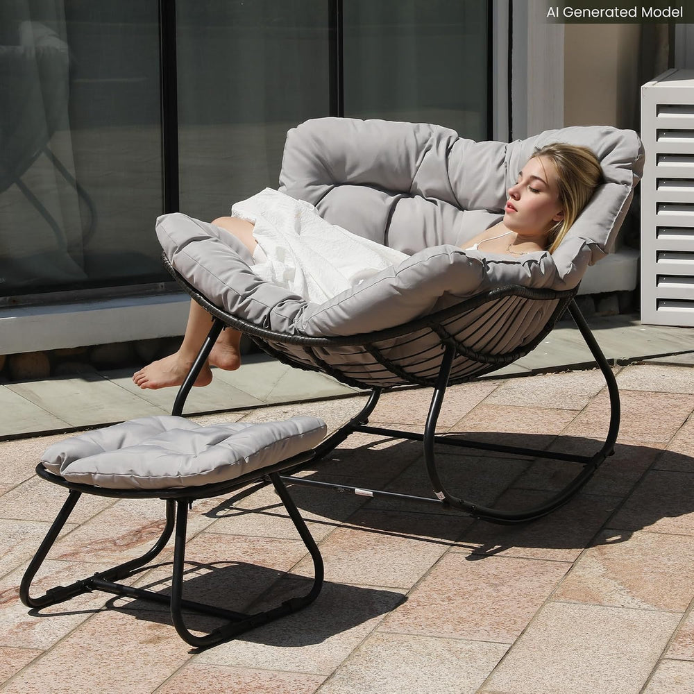 Wisteria Lane Patio Rocking Chair with Ottoman, Oversized Papasan Chair