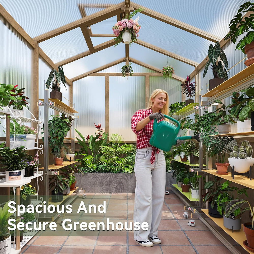 Aoxun 6x8 FT Wooden Greenhouse for Outdoors, 6MM Thick Polycarbonate Panel, W...